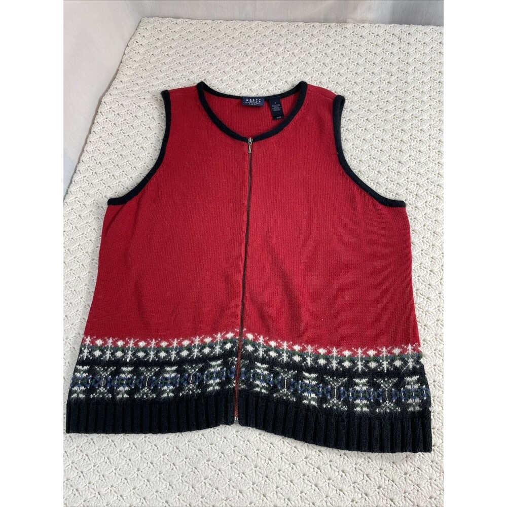 Crazy Horse Liz Claiborne Red Zip Sweater Vest Winter Angora Snowflake Size 2XL